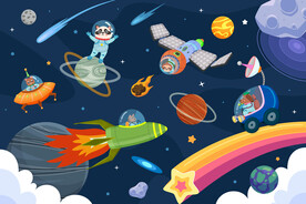 可爱动物卡通宇宙星球太空背景墙