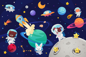 卡通宇宙星球可爱太空动物背景墙