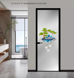 高清分层透明底平开门玻璃打印图