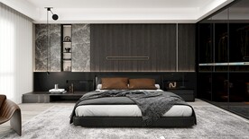 现代深色高级感卧室效果图
