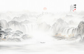 新中式禅意山水水墨画