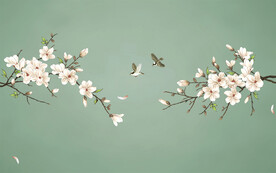 新中式玉兰工笔花鸟背景墙装饰画