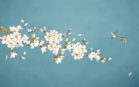 新中式玉兰工笔花鸟背景墙装饰画