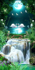 唯美梦幻瀑布流水玄关