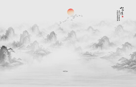 灰色意境水墨山水画