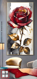 欧式古典手绘鎏金玫瑰花玄装饰画