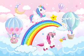 梦幻天空卡通彩虹独角兽气球背景