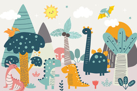 卡通侏罗纪手绘恐龙儿童房背景墙