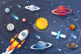 3D立体宇宙星球卡通火箭背景墙