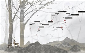 中式意境山水背景装饰画