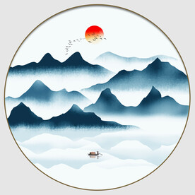 圆形山水水墨画