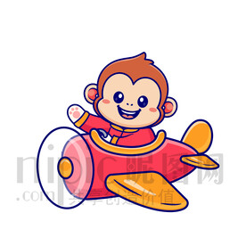 可爱卡通坐飞机的猴子