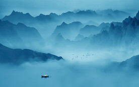 空灵意境山水风景蓝色写意背景墙