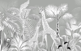 森林长颈鹿线描现代简约背景墙