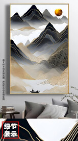 新中式轻奢线条禅意山水装饰画