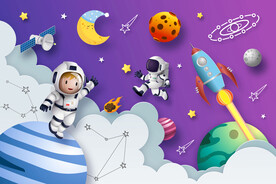 3D卡通宇宙火箭太空宇航员背景