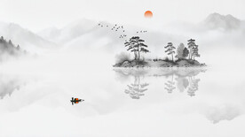 水墨山水画手绘风景画