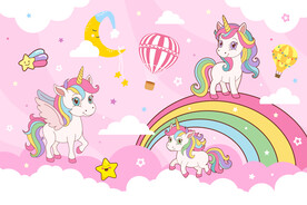 粉色可爱独角兽卡通彩虹气球背景