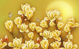 玉兰工笔花鸟背景墙装饰画