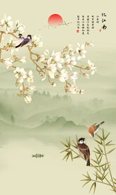 玄关工笔花鸟画装饰画