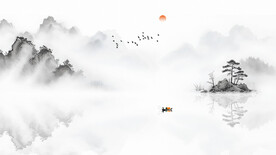 江南水乡水墨山水画