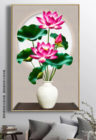 新中式古典立体光影荷花走廊挂画