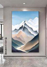 现代轻奢手绘油画山峰风景画