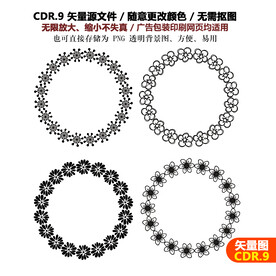 精美圆形花环花朵花纹矢量图