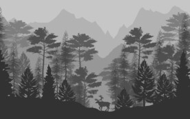 梦幻卡通森林麋鹿儿童房背景墙