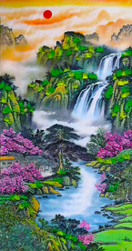 竖幅聚宝盆山水画