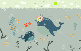 卡通海洋鲸鱼背景墙