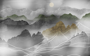 线条山水电视沙发背景墙