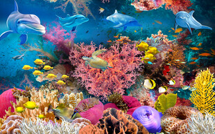 创意唯美海底世界瀑布珊瑚背景墙