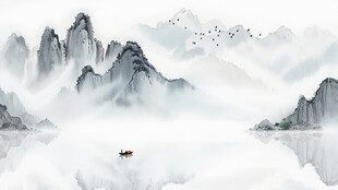 水墨山水风景背景墙