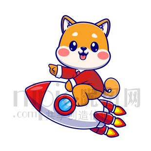 可爱卡通坐火箭的小狗