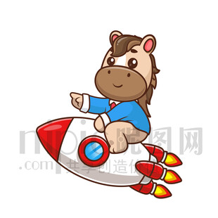 可爱卡通坐火箭的马