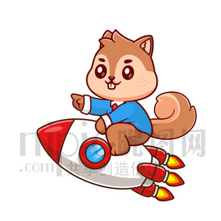 可爱卡通坐火箭的松鼠