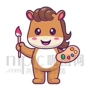 可爱卡通画家绘画的小马