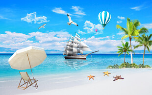 唯美海景背景墙