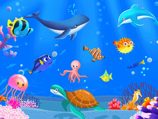 卡通鲸鱼海底世界背景墙