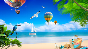 大海沙滩风景画