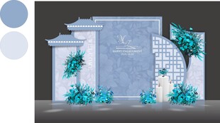 蓝色婚庆迎宾区签到墙婚礼效果图