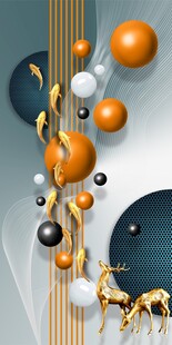 九鱼立体几何麋鹿画