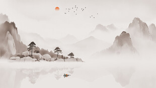 新中式水墨山水背景墙