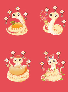 手绘简笔画Q版蛇年IP蛇形象