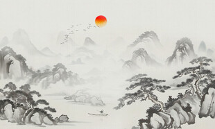 新中式迎客松背景墙