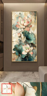 中式立体浮雕荷花玄关装饰画