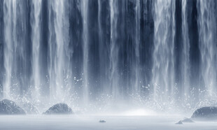 流水生财瀑布山水背景墙