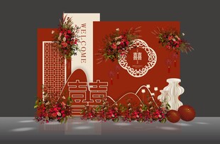 红色中式结婚现场效果图