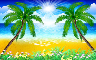 唯美海景小孩房卡通背景墙